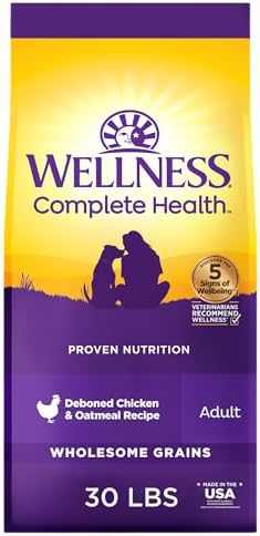 Wellness Complete Health Adult Dry Dog Food, Wholesome Grain Kibble, Natural, Chicken and Oatmeal Recipe, 30 lb Bag