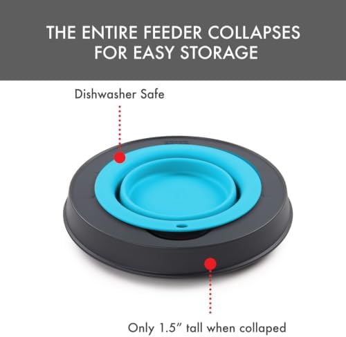 Dexas Pets Elevated Pet Feeder, Large, 4 Cup Capacity, Blue, Raised Pet Food and Water Bowl