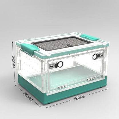 Large Portable Reptile Tank with Multi-Observation Perspective Foldable and Bottom Pulley, Ideal Habitat for Gecko, Frog, Spider and so on (Blue)