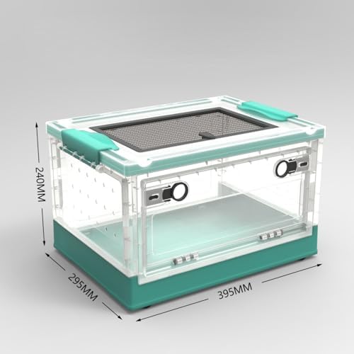 Large Portable Reptile Tank with Multi-Observation Perspective Foldable and Bottom Pulley, Ideal Habitat for Gecko, Frog, Spider and so on (Blue)