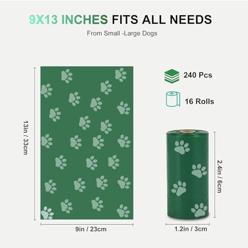240Pcs Thick Dog Poop Bags Rolls, Leak-Proof Poop Bags for Dog and Cats Litter, 9x13 Inch Scented Pet Waste Bag for Small - Large Dogs Walking, Fits Most Doggie Bag Holder for Leash
