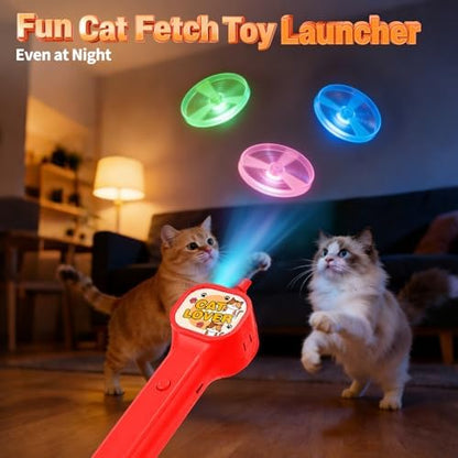 BABORUI Cat Toy Disc Launcher, Rechargeable Interactive Cat Fetch Toy Launcher with 8 Flying Discs, Flying Enrichment Toys for Indoor Bored Kittens & Adult Cats (Red-1)