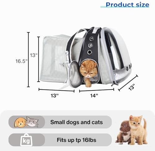 Lollimeow Expandable Cat Backpack Carrier for Large Cats & Small Dogs - Airline Approved Pet Bubble Backpack with Dual-Side Expansion, Perfect for Travel, Hiking & Outdoor Adventures, Up to 16lbs