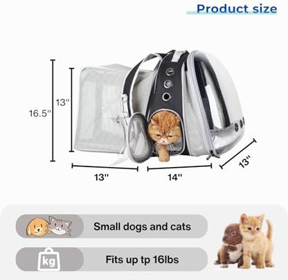 Lollimeow Expandable Cat Backpack Carrier for Large Cats & Small Dogs - Airline Approved Pet Bubble Backpack with Dual-Side Expansion, Perfect for Travel, Hiking & Outdoor Adventures, Up to 16lbs