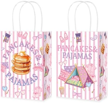 16Pcs Pancakes Pajamas Party Favor Bags Pink Slumber Brunch Goodie Bags