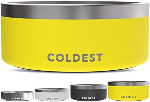 Coldest Dog Bowl - Anti Rust Metal, Non Slip, 3 Layers Insulated Stainless Steel Dog Bowls - Spill Proof & Heavy Duty - Water Bowl for Dogs, Cats & Pets, Dish Washer Safe (100 oz, Solar Yellow)