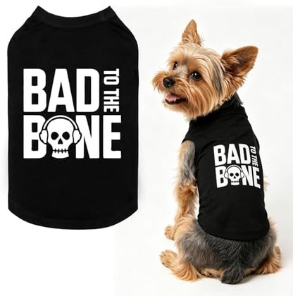 BINGPET Bad to The Bone Dog Shirt, Soft Cotton T-Shirt, Halloween Costumes