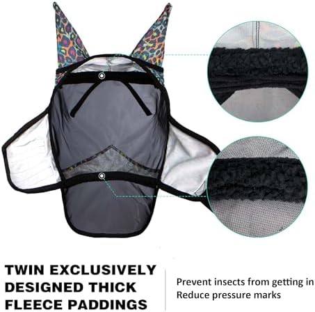 Harrison Howard Pro LumiVista Horse Full Face Fly Mask Large Eye Space Long Nose with Ears UV Protection for Horse Iridescent Prints L