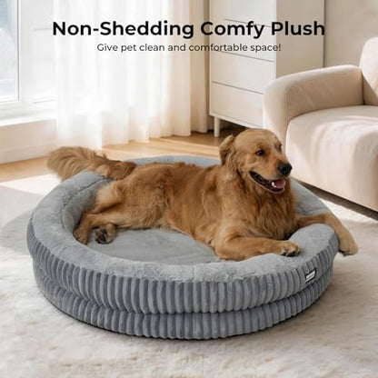 BALANCE Donut Dog Bed, 43 Inches Round Dog Bed Extra Large Size Dogs Washable, Orthopedic Calming Dogs Beds for Kitten, Fluffy Plush Faux Fur Pet Bed with Anti-Slip Bottom