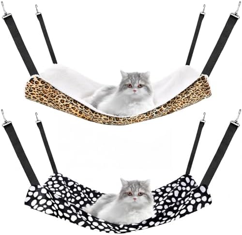Jetec 2 Pack Cat Hammock for Cage, Leopard and Dot, M