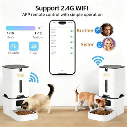 7L Automatic Cat Feeder, WiFi Timed Food Dispenser for Cats Small Pets