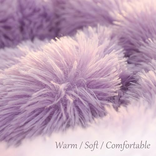 Tiny Dog Bed 15 Inch for Extra Small Dogs,Washable Puppy Bed,Soft Faux Fur Calming Donut Bed for Chihuahua Yorkie Maltese Pomeranian,Purple and White
