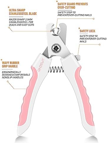 6" Dog Nail Clippers for Small, Medium and Large Breed Professional Pet Nail Trimmers -Suitable for Cats, Rabbits and Guinea Pigs with Safety Guard to Avoid Over Cutting (Pink)