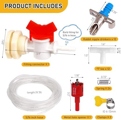 12Pcs Rabbit Nipple Drinker Kit Automatic Rabbit Watering System