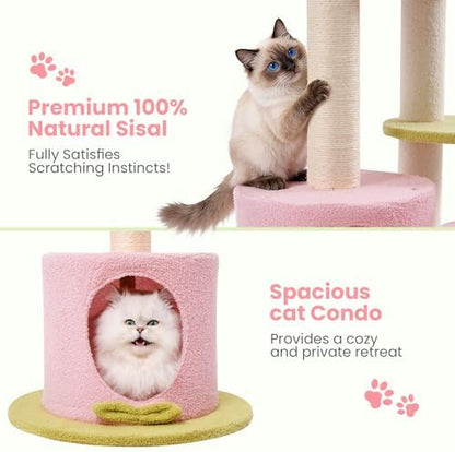 Max & Marlow 95-108" Floor to Ceiling Adjustable Cat Tree, Pink