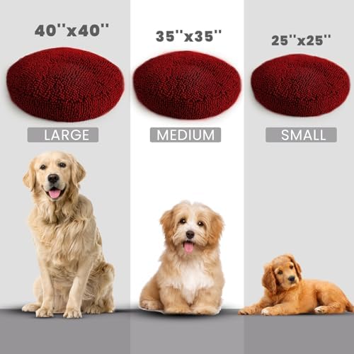 Muddy Mat® Cloud K-9 Bed for Dogs & Cats, Soft & Relaxing Donut Dog Bed, Chenille Material, Removable Cover, Washable & Dryer Safe–Red Large(40'x40')