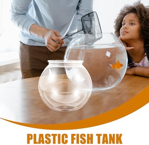 ULTECHNOVO Transparent Plastic Fish Tank Round Small Aquarium for Goldfish Clear Fishbowl for Desk Home Plant Display Easy-Clean Integrated Design 7.08 X 7.08 X 6.29 in 1 Pack