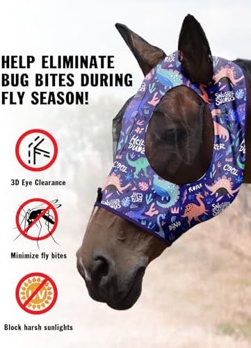 Mask Tech 5 Pieces Horse Fly Masks with Ears, Stretchy Elastic Mesh Fly Masks, 3D Eye Clearance, UV Protection-Large,Combo 20