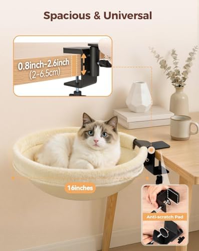 Cat Desk Bed, 16"x16" Rotating Cat Bed for Desk Holds Up to 50 lbs