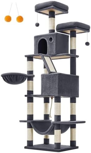 Feandrea Cat Tree, 81.1-Inch Large Cat Tower, Multi-Level Condo, Smoky Gray