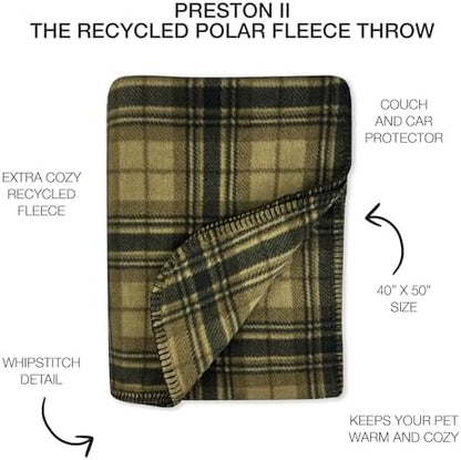Preston II – THE Polar Fleece Throw, Super-Soft Recycled Polar Fleece Dog Blanket Couch Coat Sofa and Car Protecter for Small, Medium, Large Dogs - 40”x 50”, Olive Chesterfield Plaid, One Size