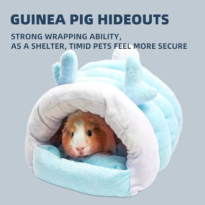 Guinea Pig Hideout, Warm Bed for Guinea Pig,Rabbits, Chinchillas, Guinea Pig Bed, Cozy Small Animal Winter Shelter (Blue, Small)