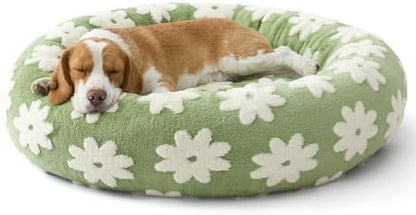 LE SURE Shown on TV Jacquard Donut Dog Beds Large Sized Dog,Green 33x33x8in
