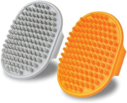XIGOU Dog Bath Brush, 2 Pcs Short Hair Grooming Brush for Dogs & Cats - Soothing Massage Rubber Bristles Curry Comb with Adjustable Handle