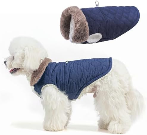 BEAUTYZOO Warm Dog Puffer Jacket Vest, Dog Winter Coat with Harness,Blue XS