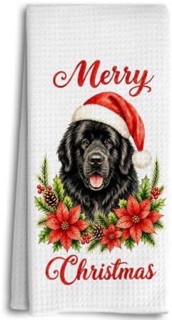Christmas Newfoundland Dog Kitchen Dish Towels Dishcloth 16x24 Inches