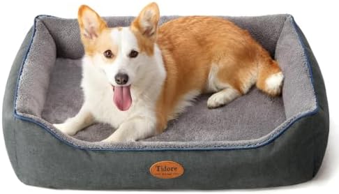 Tidore Orthopedic Dog Beds for Medium Dogs, Durable Egg Crate Foam Sofa Dog Bed wit Washable Removable Cover,Waterproof Lining,Pet Bed for Large Dogs (Dark Grey-Velvet, 31.5" L x 25.2" W x 7" Th)