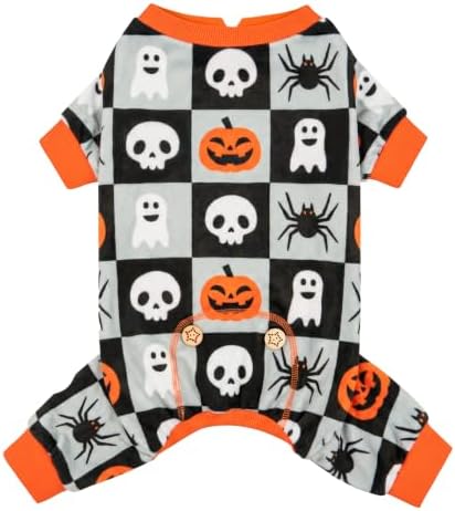 KYEESE Dog Halloween Pajamas for Small Medium Dogs, Checkered Pumpkin Ghost