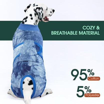 Kuoser Dog Surgery Recovery Suit, Anti Licking Surgical Suit for Dogs Male Neuter, Soft Dog Surgery Suit Female Spay Subsititute E-Collar Cone, Doggie Body Suits After Surgery Blue Tie Dye M