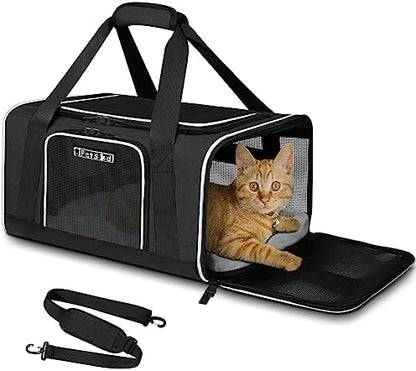 Petskd Small Pet Carrier 18" L x 13" W x 9.5" H Airline Approved, Black