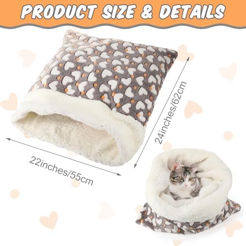 Self Heating Cat Sleeping Bag for Indoor Cats, Gray, Heart