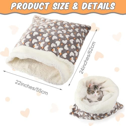 Self Heating Cat Sleeping Bag for Indoor Cats, Gray, Heart