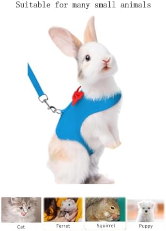 Bunny Harness and Leash for Walking Escape Proof,Blue M Chest:9.4-11.8"