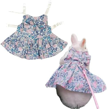 Rabbit Leash and Harness Set Adjustable Bunny Rabbit Dress Rabbits Clothes Outfit for Small Pet Ferret Guinea Pig Kitten Puppy (Blue,L)
