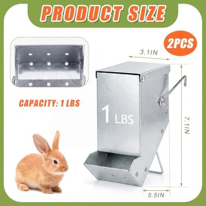 Maxcheck 2 Pcs Rabbit Feeder for Cages, 3.2 Inches, Mesh Bottom, Silver