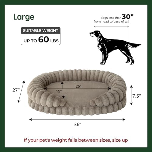 BALANCE Calming Dog Bed for Large Sized Dogs, 36 Inches Oval Washable Pet Bed with Sides, Orthopedic Pet Couch Sofa with Non-Slip Bottom, Oatmeal