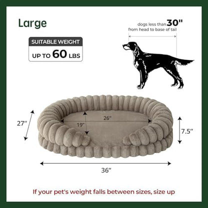 BALANCE Calming Dog Bed for Large Sized Dogs, 36 Inches Oval Washable Pet Bed with Sides, Orthopedic Pet Couch Sofa with Non-Slip Bottom, Oatmeal