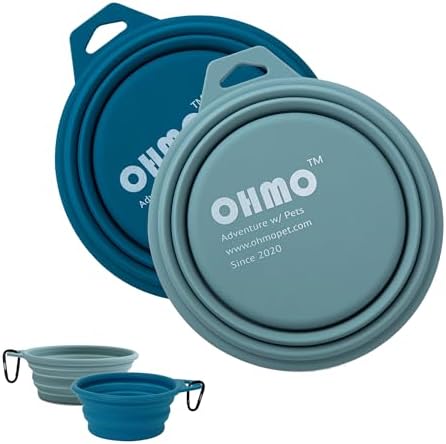 OHMO Large Collapsible Dog Bowls for Travel, 27oz, 2pcs, Dark&Light Blue