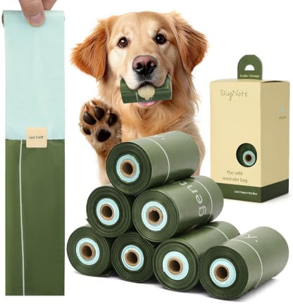 SkyNote Dog Poop Bag Rolls - Last 3 in Sky Blue Refill Reminder Waste Bag Unscented Eco-Friendly Leakproof Pet Doggie Puppy Cat Litter Bags 120 Counts for Walking Travel Home