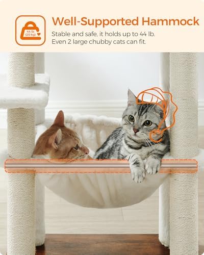 Feandrea Cat Tree, 56.3-Inch Contemporary Cat Tower, Multi-Level Condo