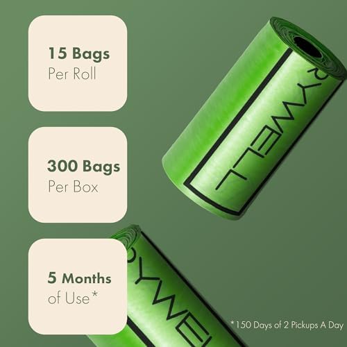 (Not Made In China) Dog Poop Bag Rolls 300 Count, Biodegradable, Leak Proof and Extra Thick Refill Bags For Dogs and Cats, Unscented Earth Friendly Waste and Doggy Litter Bag