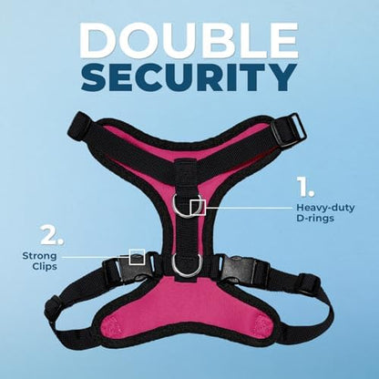 Best Pet Supplies Voyager Step-in Lock Pet Harness w Reflective Pet Leash Combo Set with Neoprene Handle 5ft - Supports Small, Medium and Large Breed Puppies/Cats - Fuchsia/Black Trim Set, M