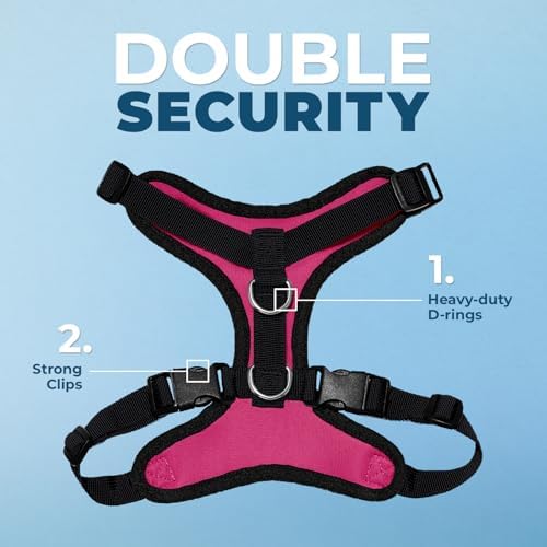 Best Pet Supplies Voyager Step-in Lock Pet Harness w Reflective Pet Leash Combo Set with Neoprene Handle 5ft - Supports Small, Medium and Large Breed Puppies/Cats - Fuchsia/Black Trim Set, L