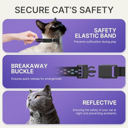 AirTag Cat Collar, Reflective Breakaway Collar, Hidden Holder with Bell