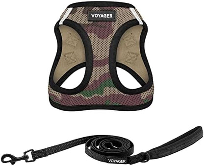 Best Pet Supplies Voyager Step-in Air All Weather Mesh Harness and Reflective Dog 5ft Leash Combo with Neoprene Handle, for Small, Medium and Large Breed Puppies - Army/Black Trim, XXX-Small