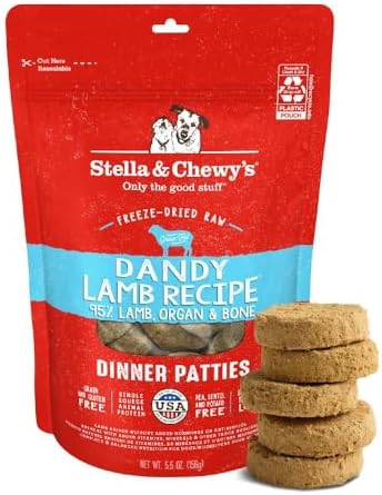 Stella & Chewy's Freeze-Dried Raw Dinner Patties - Dandy Lamb Recipe - High Protein Grain-Free Puppy & Dog Food - Perfect For Picky Eaters - 5.5 oz